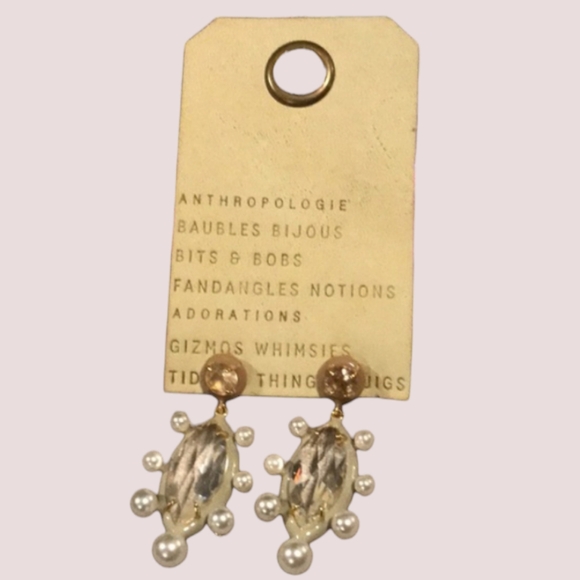 Anthropologie Glass & Pearl Double Drop Earrings in White - Picture 2 of 3